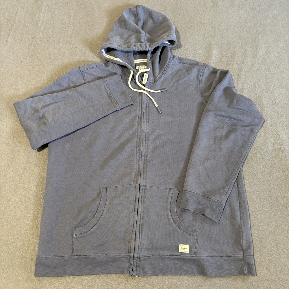 LL Bean Hoodie Mens XL Blue Full Zip 100% Organic Cotton 504211 Hiking Workwear - Picture 2 of 12
